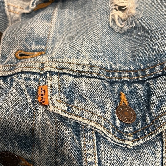 Vintage Levi’s Orange Tab Distressed Jean Trucker Jacket Size S - Picture 8 of 11